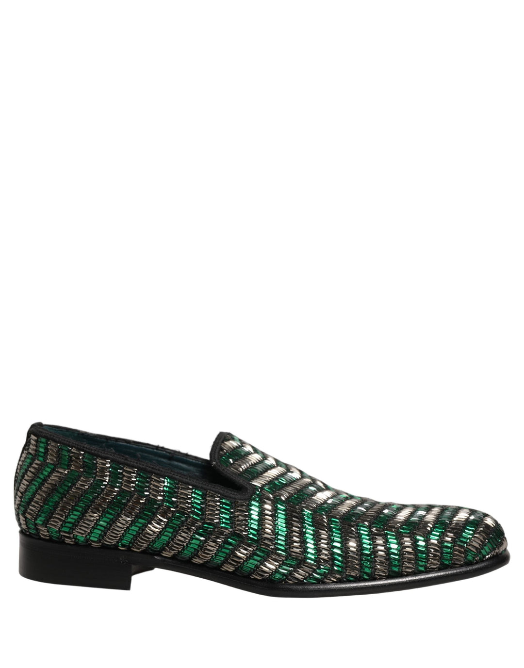 Men’s Dolce &amp; Gabbana Silver Green Embellished Dress Loafers Shoes