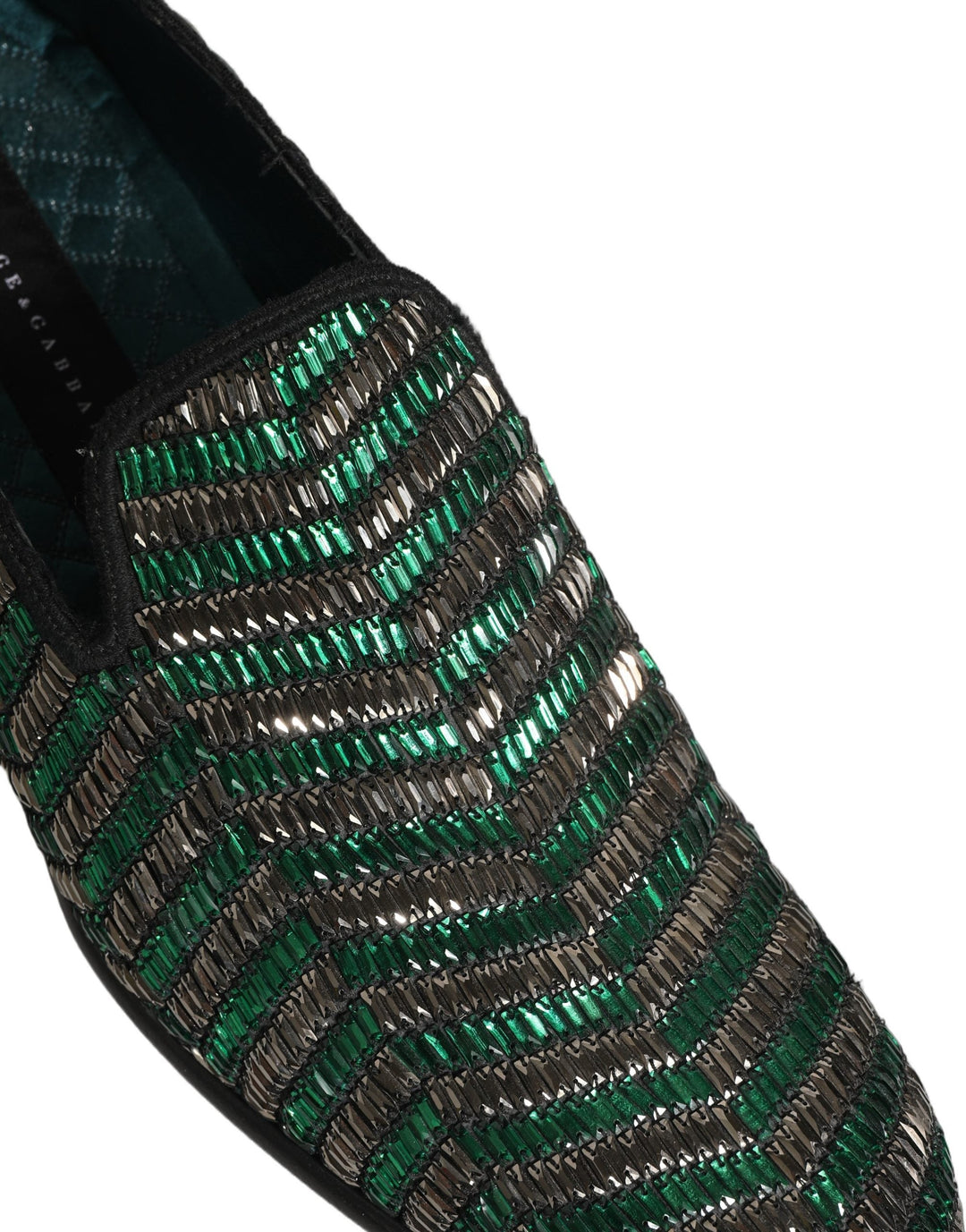Men’s Dolce & Gabbana Silver Green Embellished Dress Loafers Shoes