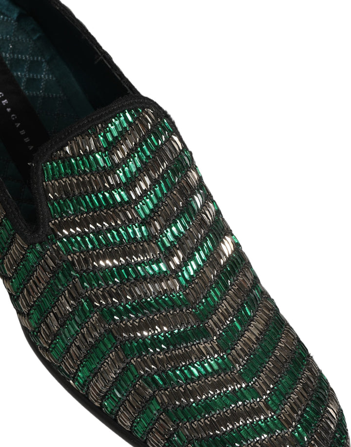 Men’s Dolce &amp; Gabbana Silver Green Embellished Dress Loafers Shoes