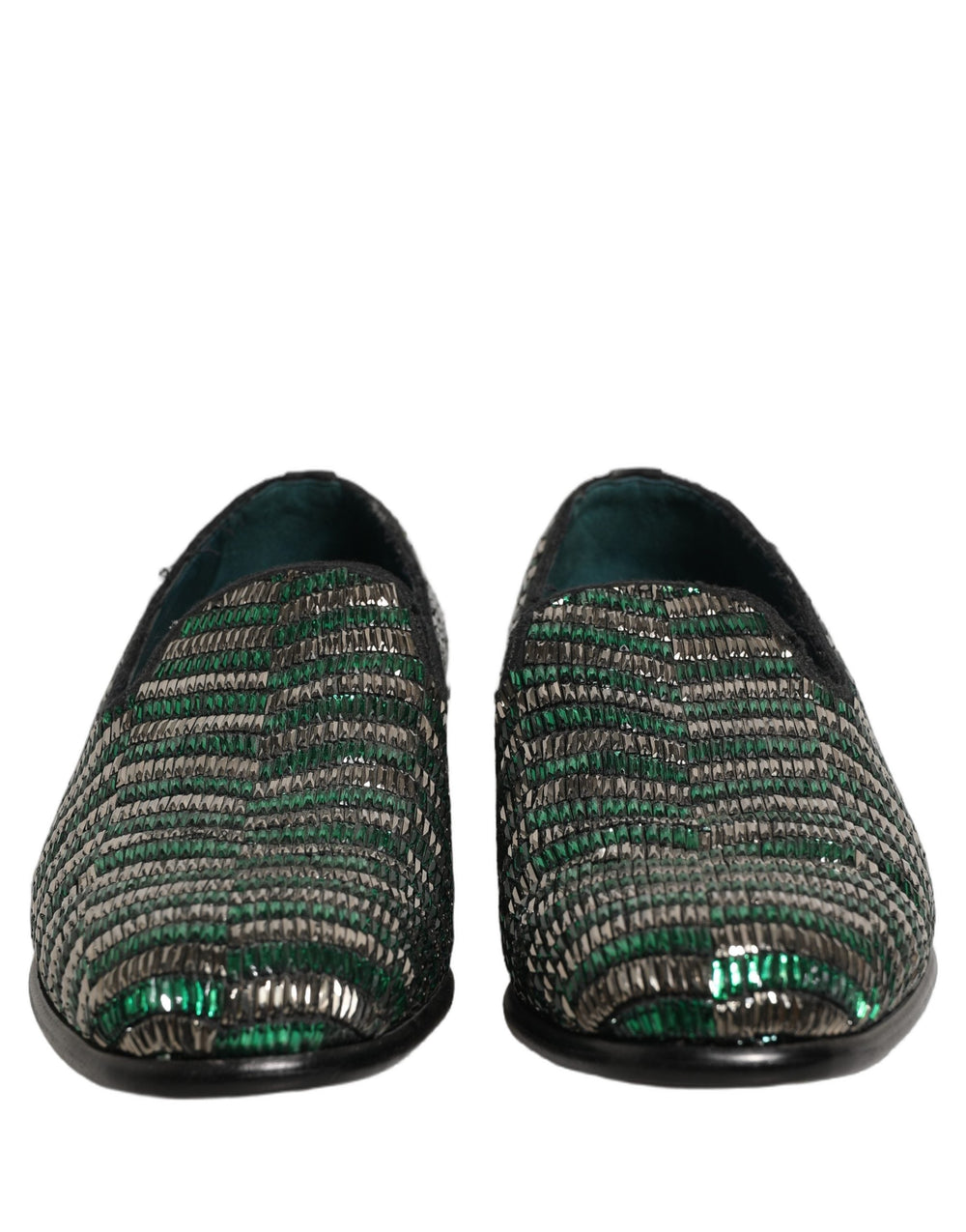 Men’s Dolce & Gabbana Silver Green Embellished Dress Loafers Shoes