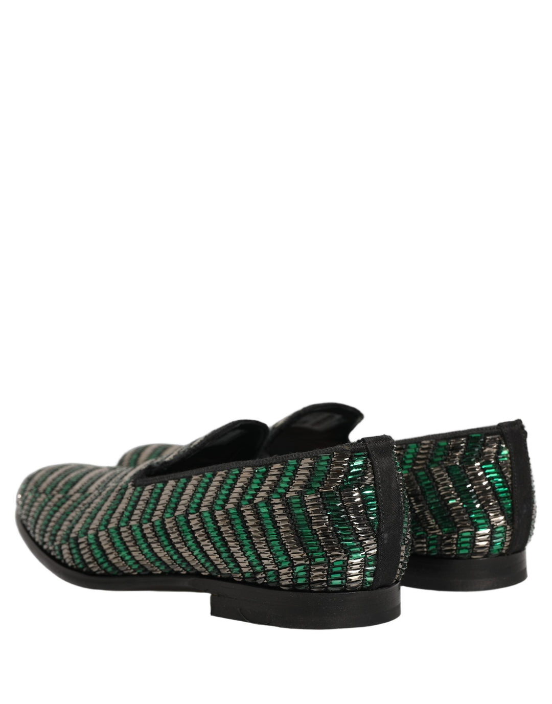 Men’s Dolce & Gabbana Silver Green Embellished Dress Loafers Shoes