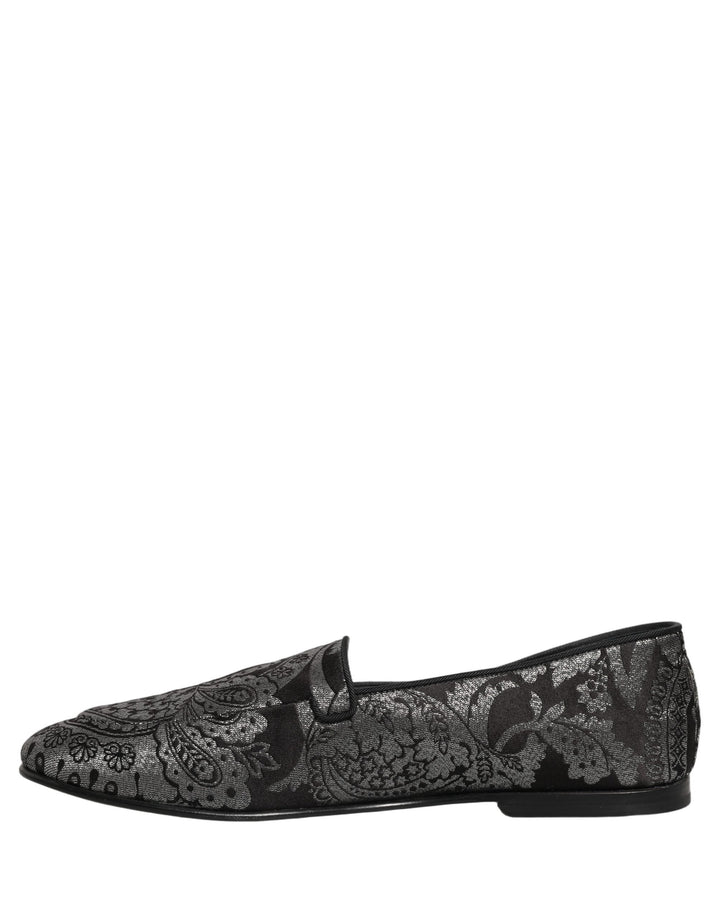 Men’s Dolce &amp; Gabbana Silver Jacquard Leather Slip on Loafers Shoes
