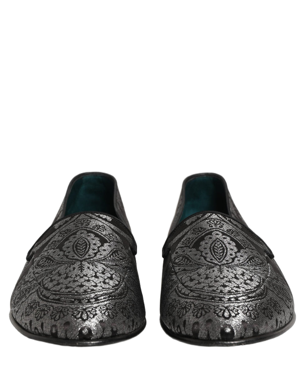 Men’s Dolce & Gabbana Silver Jacquard Leather Slip on Loafers Shoes