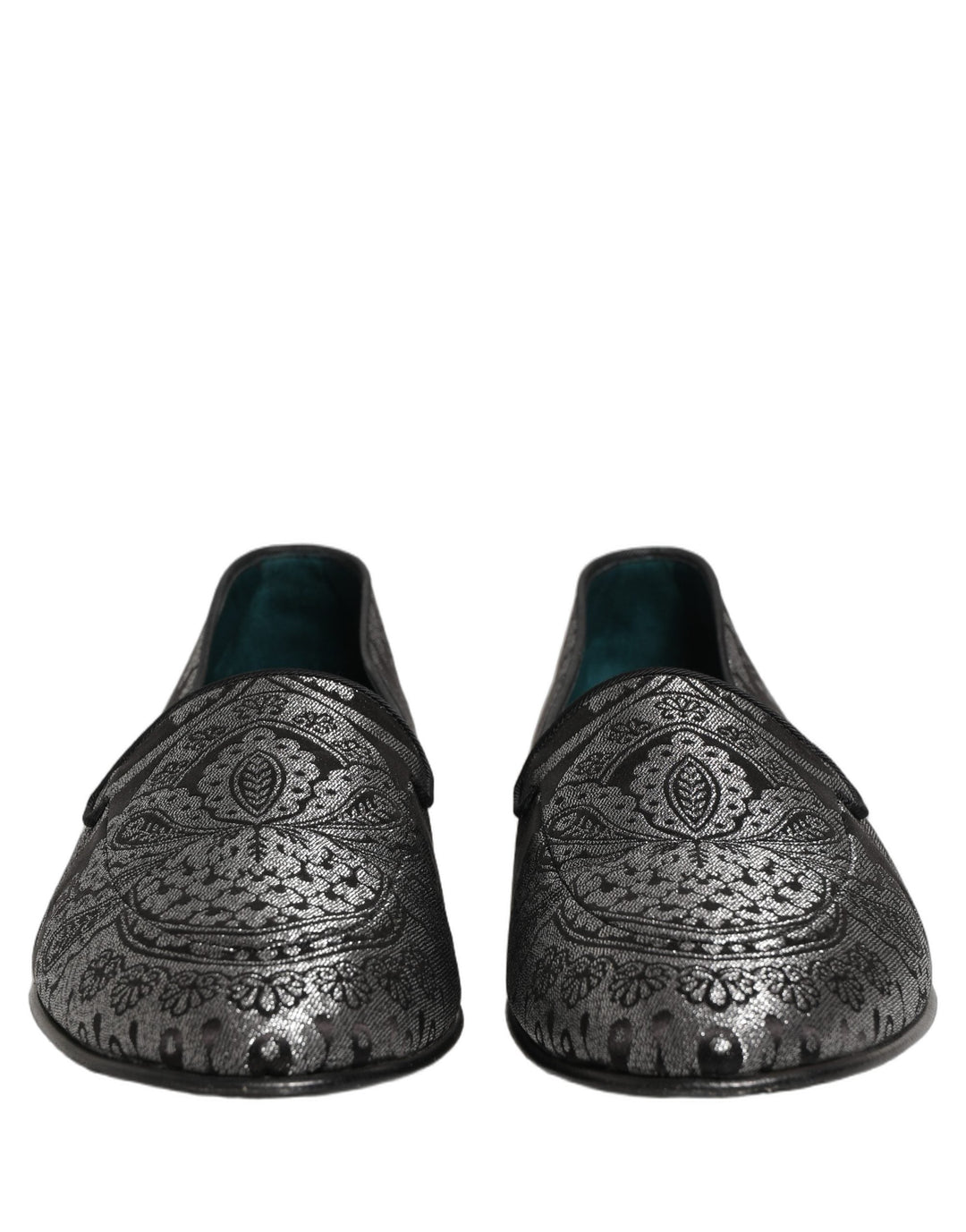 Men’s Dolce &amp; Gabbana Silver Jacquard Leather Slip on Loafers Shoes