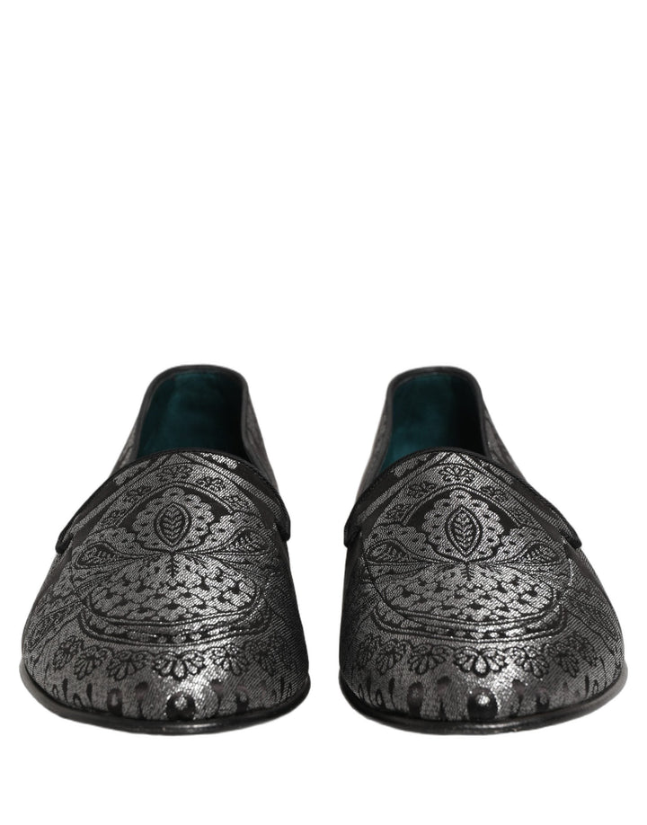 Men’s Dolce &amp; Gabbana Silver Jacquard Leather Slip on Loafers Shoes