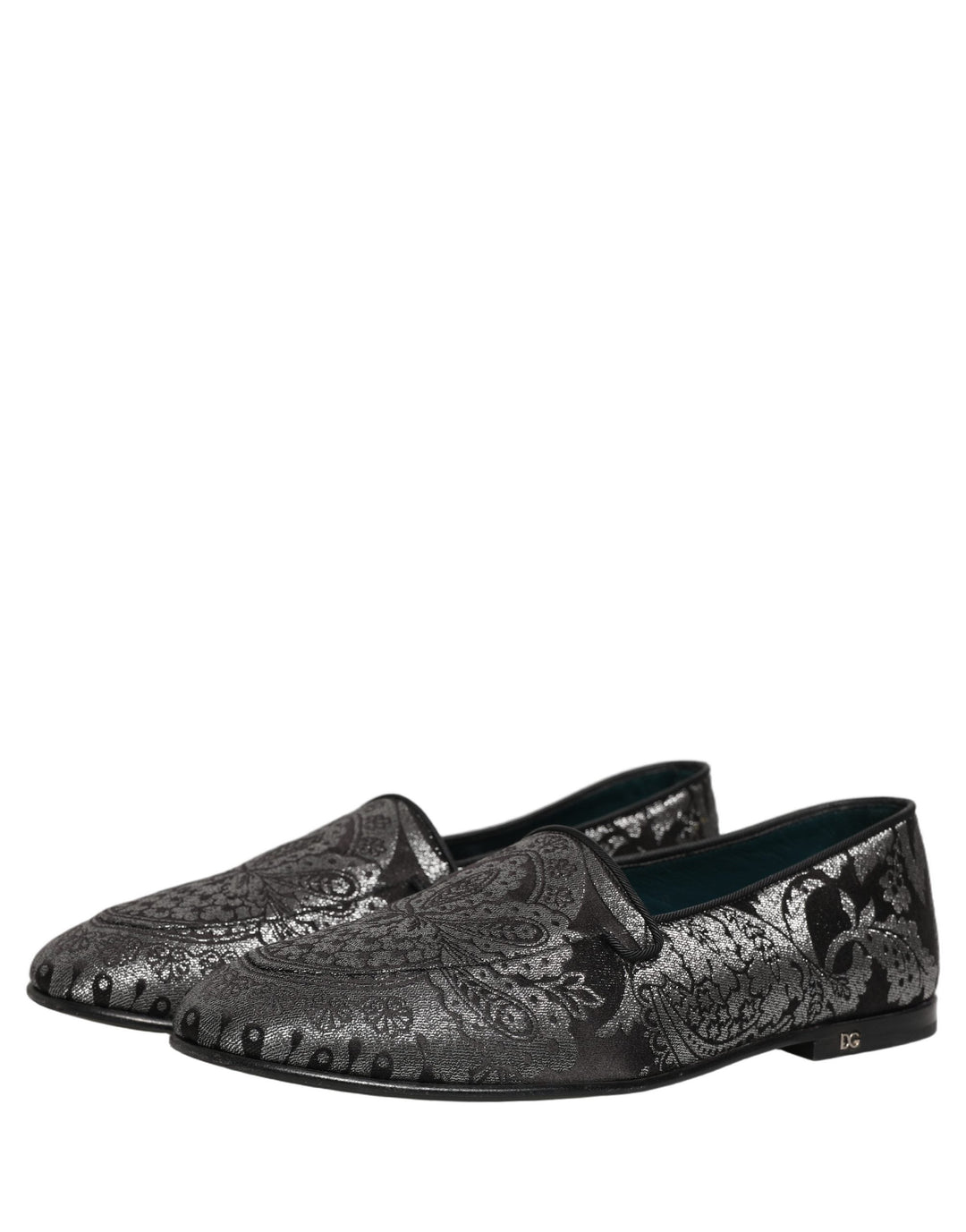 Men’s Dolce &amp; Gabbana Silver Jacquard Leather Slip on Loafers Shoes