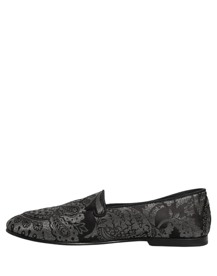 Men’s Dolce &amp; Gabbana Silver Jacquard Leather Slip on Loafers Shoes