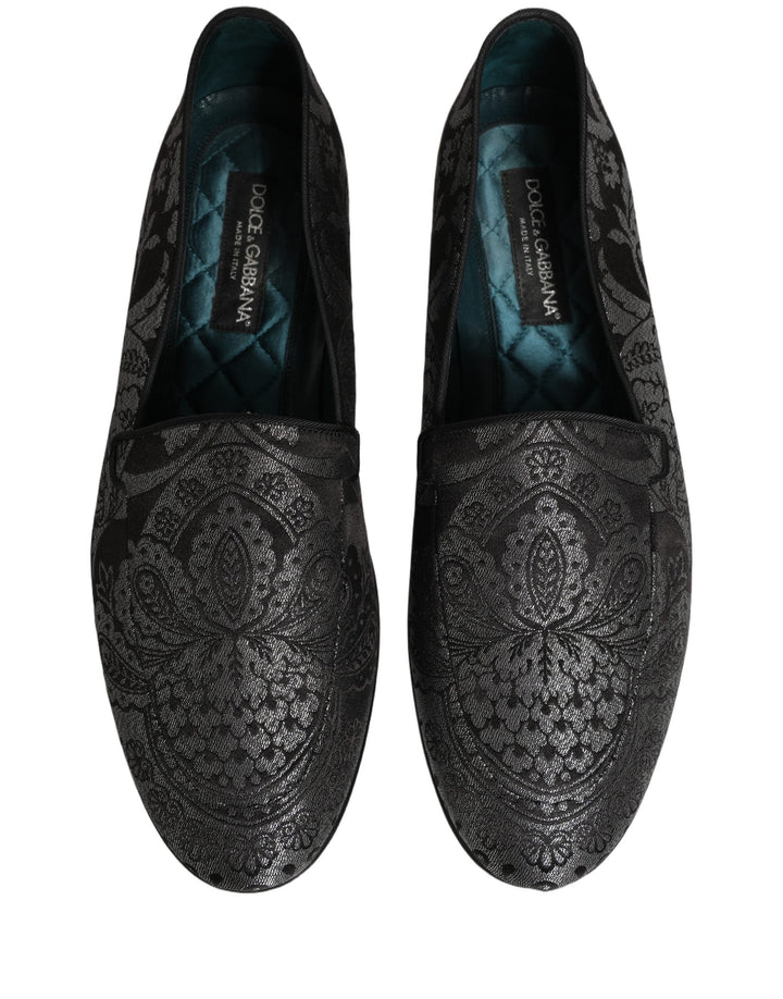 Men’s Dolce &amp; Gabbana Silver Jacquard Leather Slip on Loafers Shoes