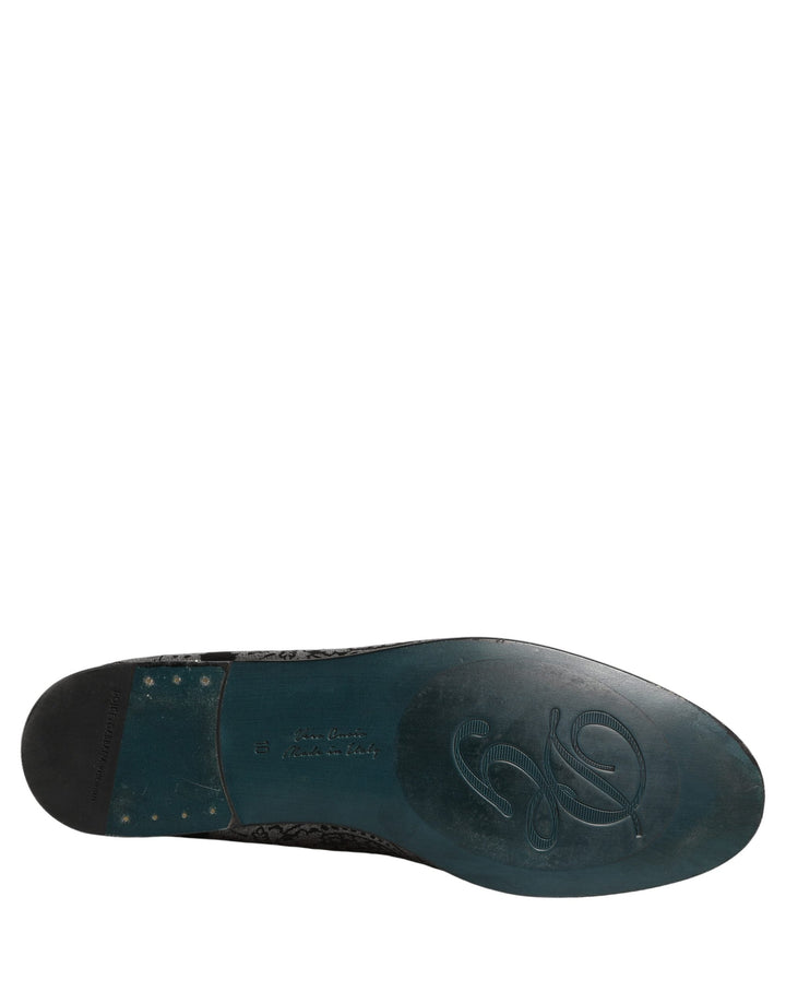 Men’s Dolce &amp; Gabbana Silver Jacquard Leather Slip on Loafers Shoes