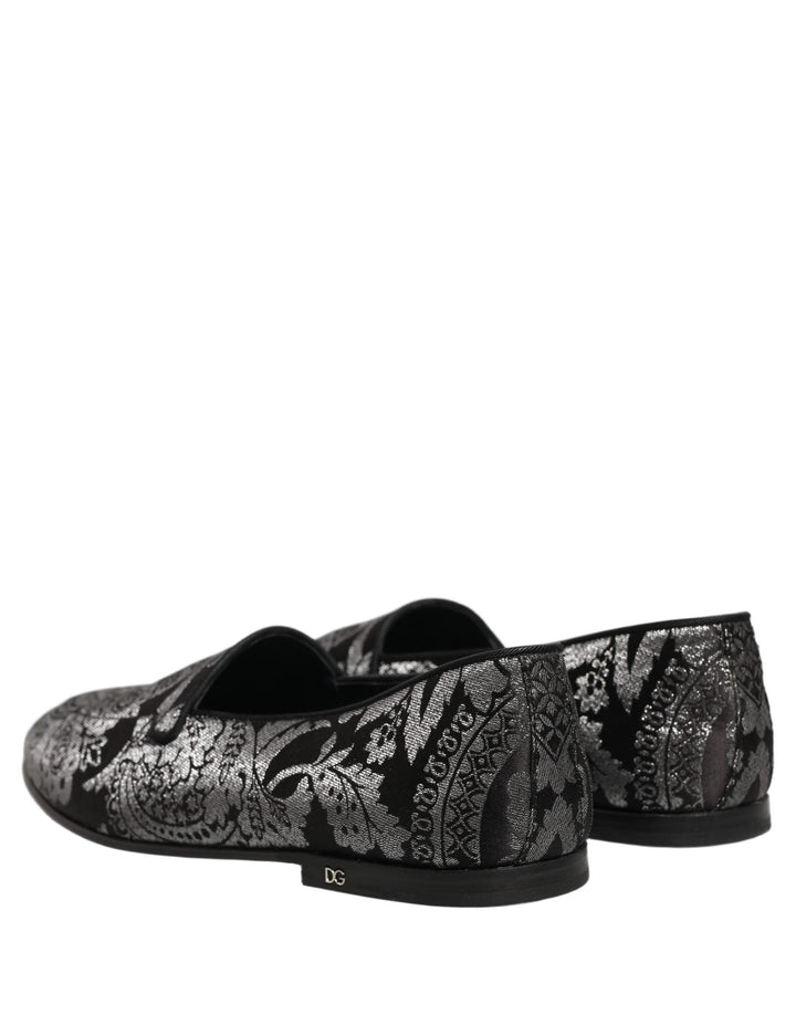 Men’s Dolce &amp; Gabbana Silver Jacquard Leather Slip on Loafers Shoes
