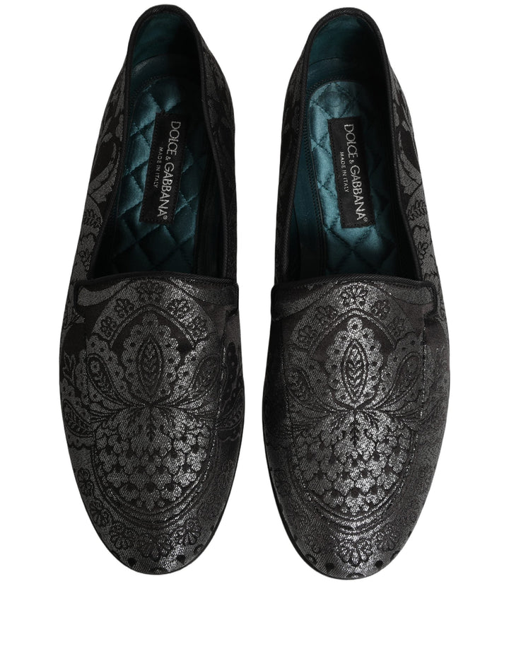 Men’s Dolce &amp; Gabbana Silver Jacquard Leather Slip on Loafers Shoes