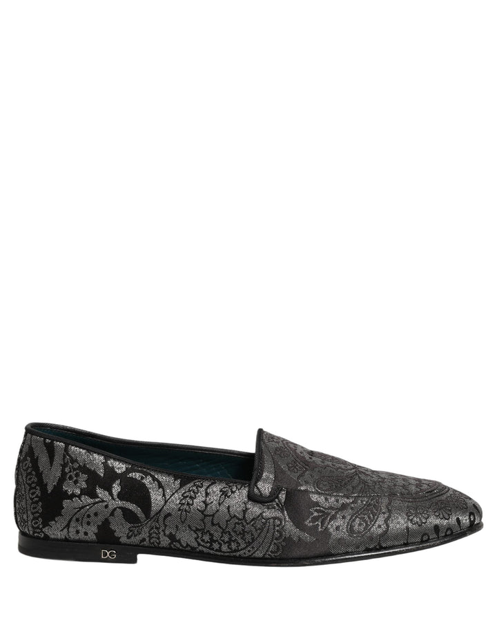 Men’s Dolce &amp; Gabbana Silver Jacquard Leather Slip on Loafers Shoes