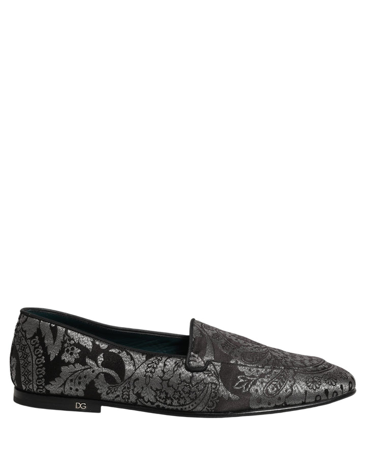 Men’s Dolce &amp; Gabbana Silver Jacquard Leather Slip on Loafers Shoes