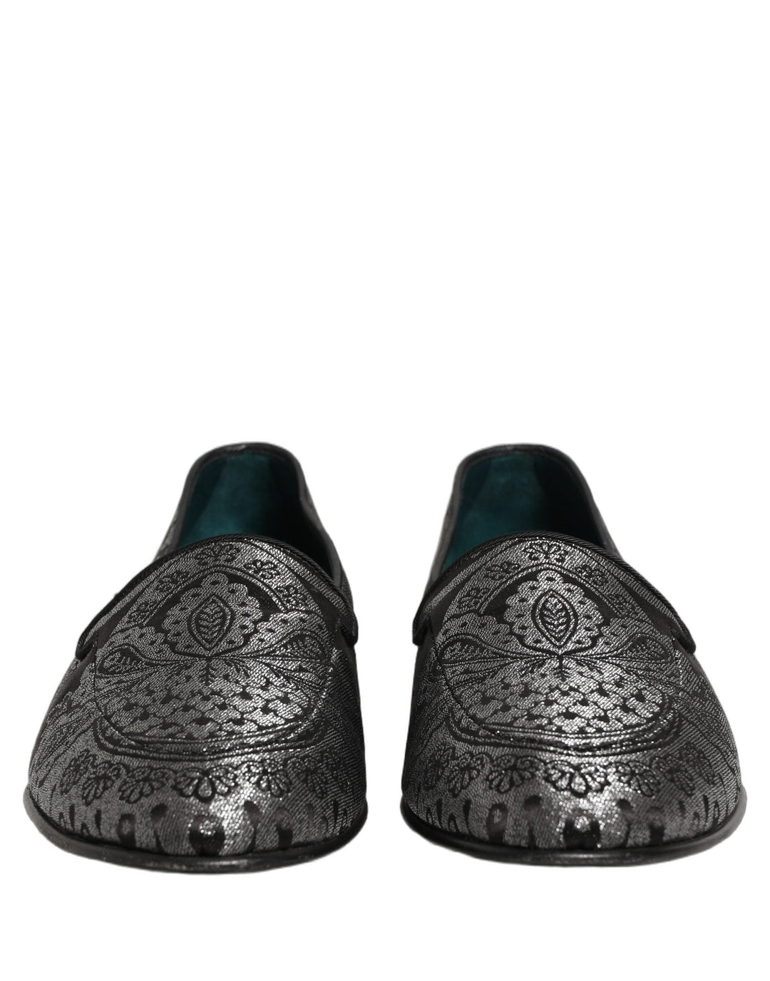 Men’s Dolce &amp; Gabbana Silver Jacquard Leather Slip on Loafers Shoes