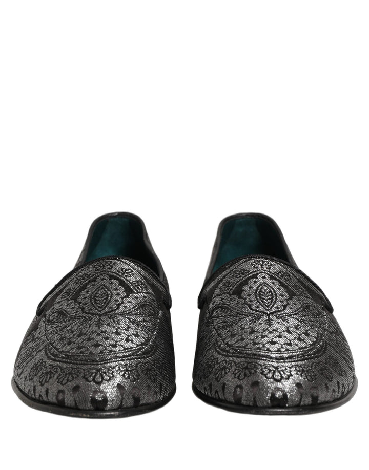 Men’s Dolce &amp; Gabbana Silver Jacquard Leather Slip on Loafers Shoes