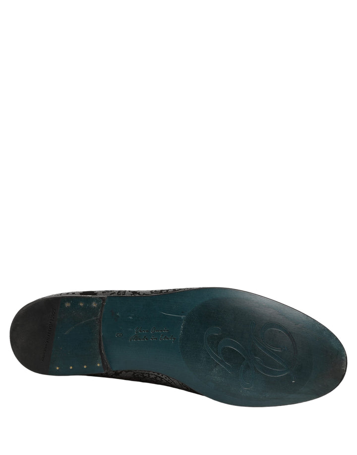 Men’s Dolce &amp; Gabbana Silver Jacquard Leather Slip on Loafers Shoes