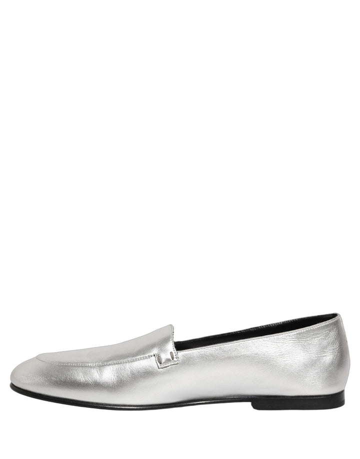 Men’s Dolce &amp; Gabbana Silver Leather Dg Logo Slip on Loafers Shoes