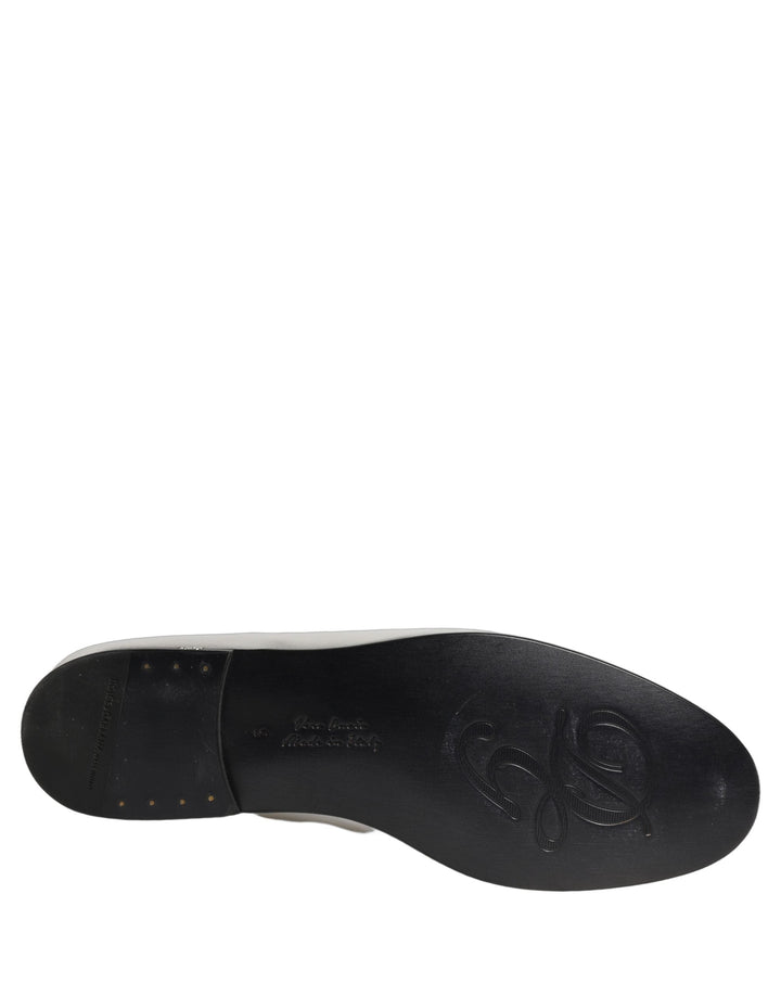 Men’s Dolce &amp; Gabbana Silver Leather Dg Logo Slip on Loafers Shoes