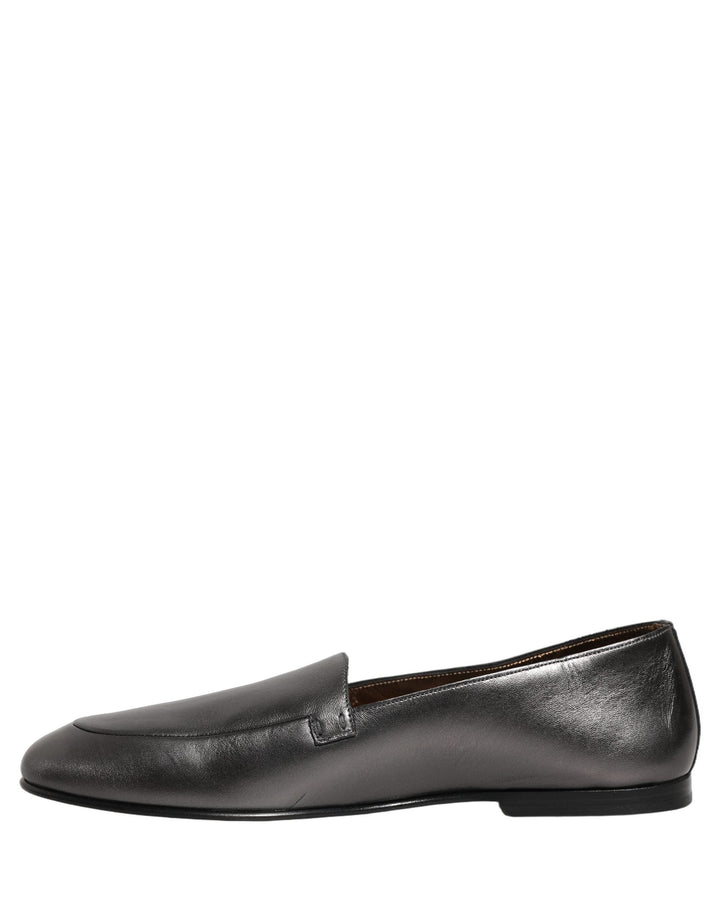 Men’s Dolce &amp; Gabbana Silver Leather Dg Logo Slip on Loafers Shoes
