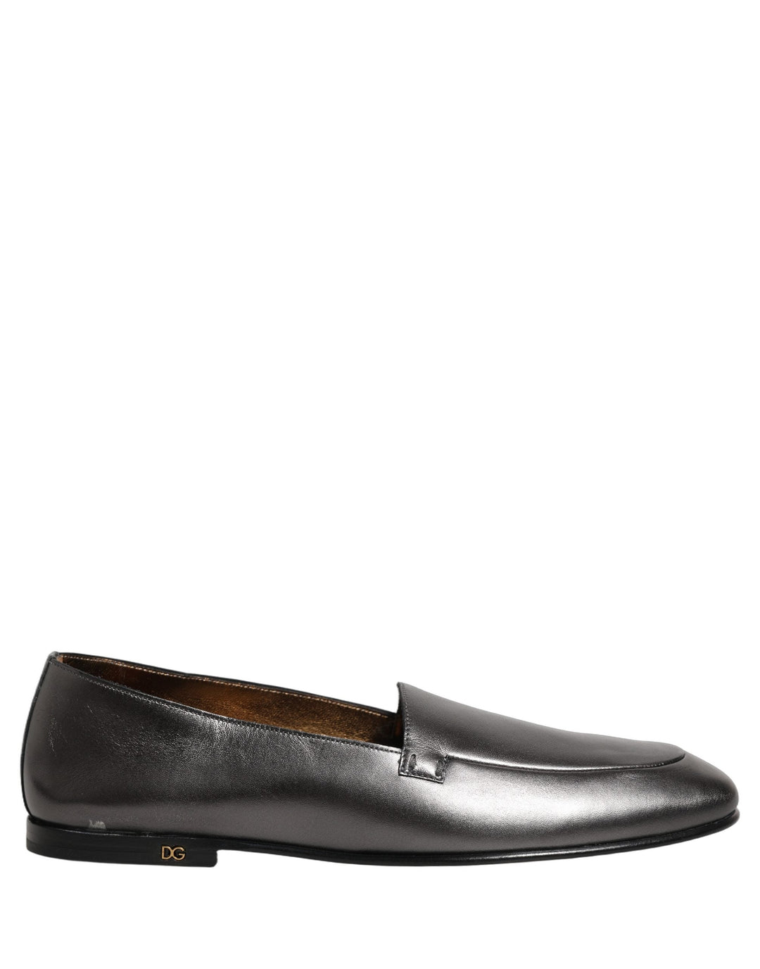 Men’s Dolce &amp; Gabbana Silver Leather Dg Logo Slip on Loafers Shoes