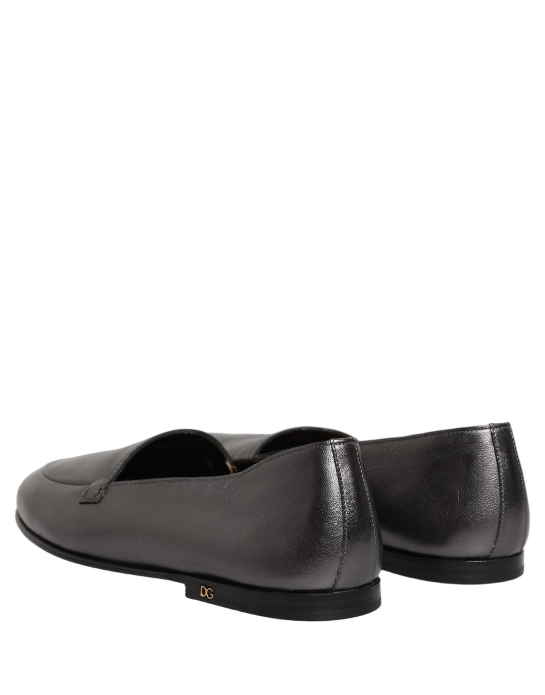 Men’s Dolce &amp; Gabbana Silver Leather Dg Logo Slip on Loafers Shoes