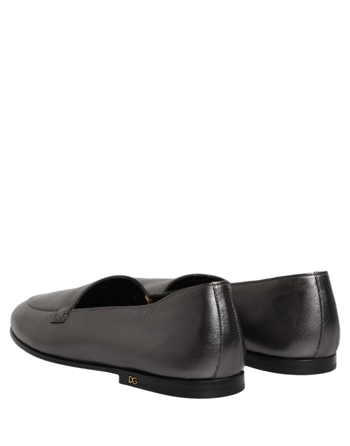 Men’s Dolce &amp; Gabbana Silver Leather Dg Logo Slip on Loafers Shoes