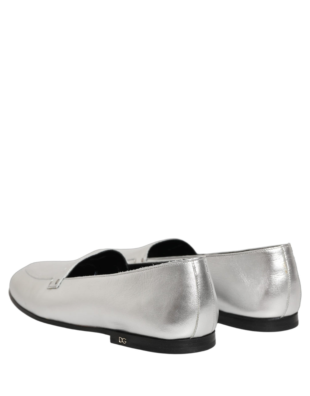 Men’s Dolce &amp; Gabbana Silver Leather Dg Logo Slip on Loafers Shoes