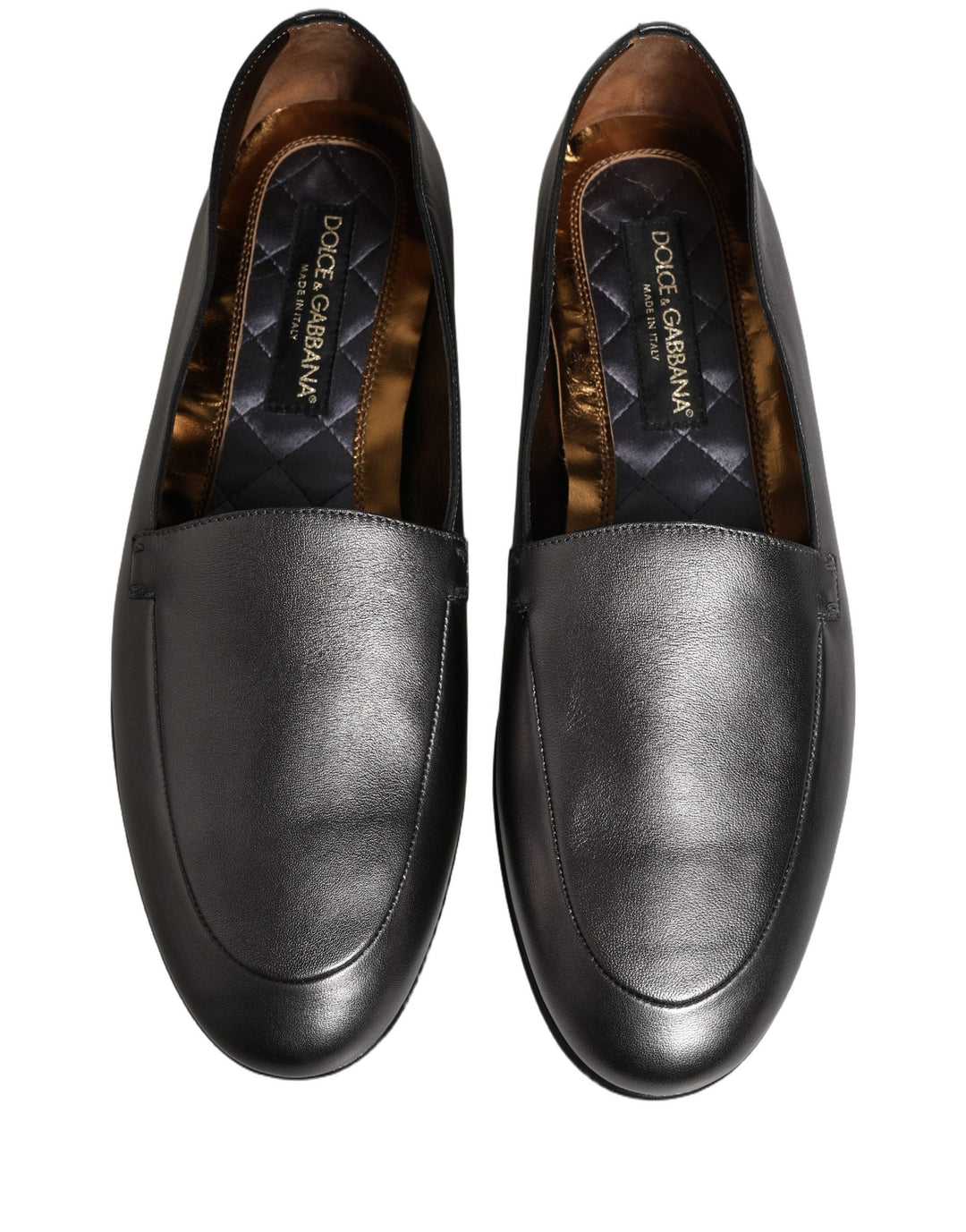 Men’s Dolce &amp; Gabbana Silver Leather Dg Logo Slip on Loafers Shoes