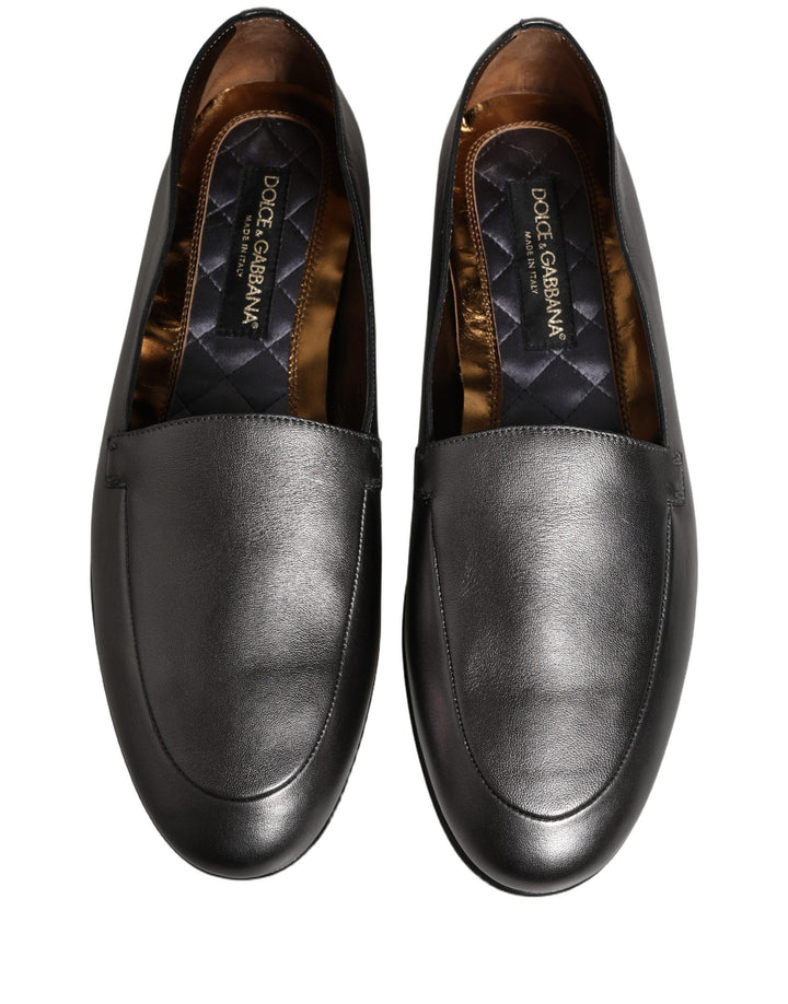 Men’s Dolce &amp; Gabbana Silver Leather Dg Logo Slip on Loafers Shoes