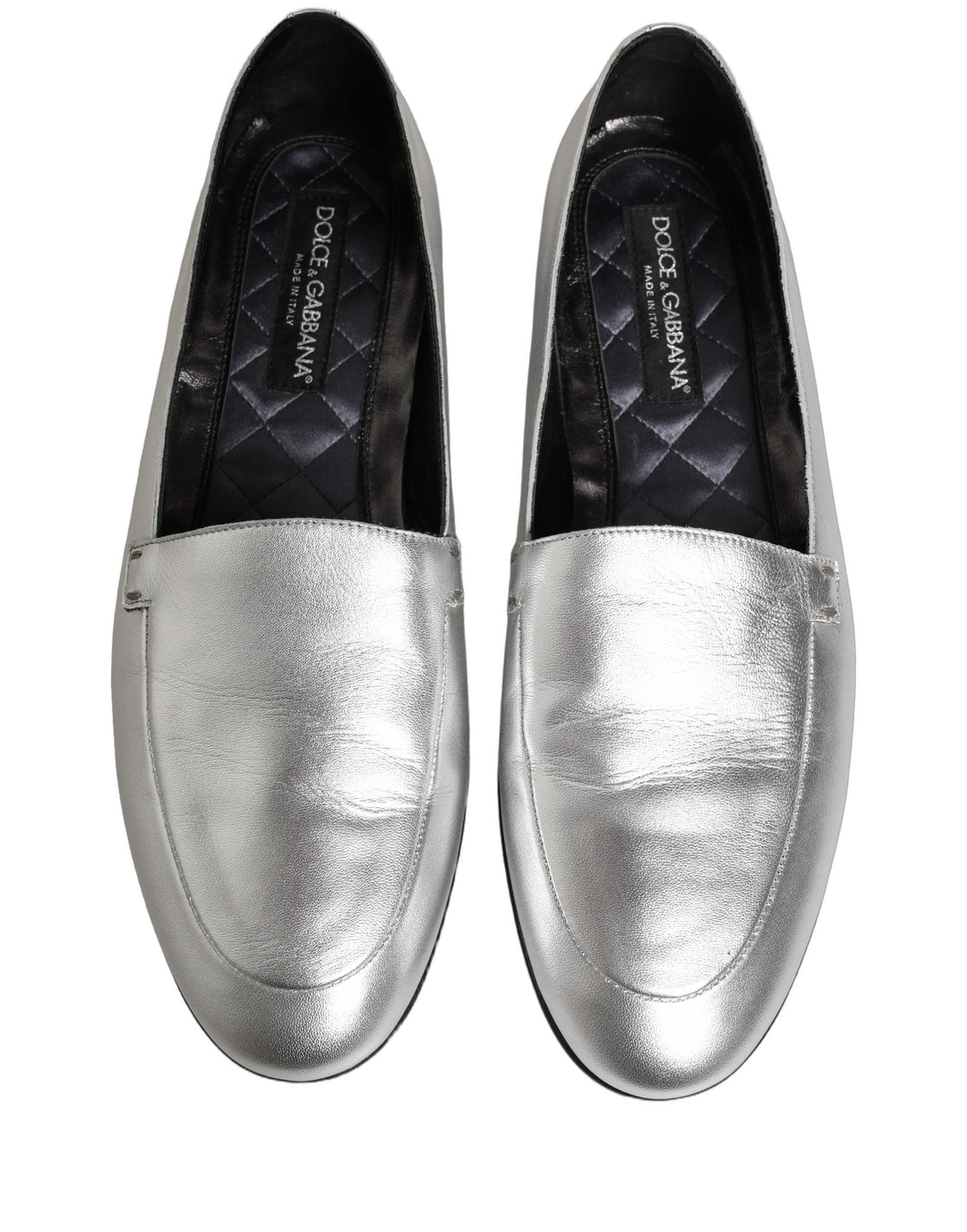 Men’s Dolce &amp; Gabbana Silver Leather Dg Logo Slip on Loafers Shoes