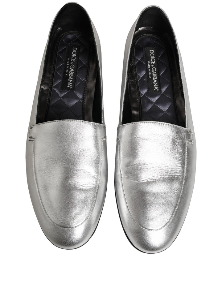 Men’s Dolce &amp; Gabbana Silver Leather Dg Logo Slip on Loafers Shoes