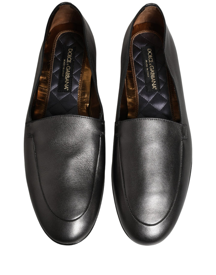 Men’s Dolce &amp; Gabbana Silver Leather Dg Logo Slip on Loafers Shoes