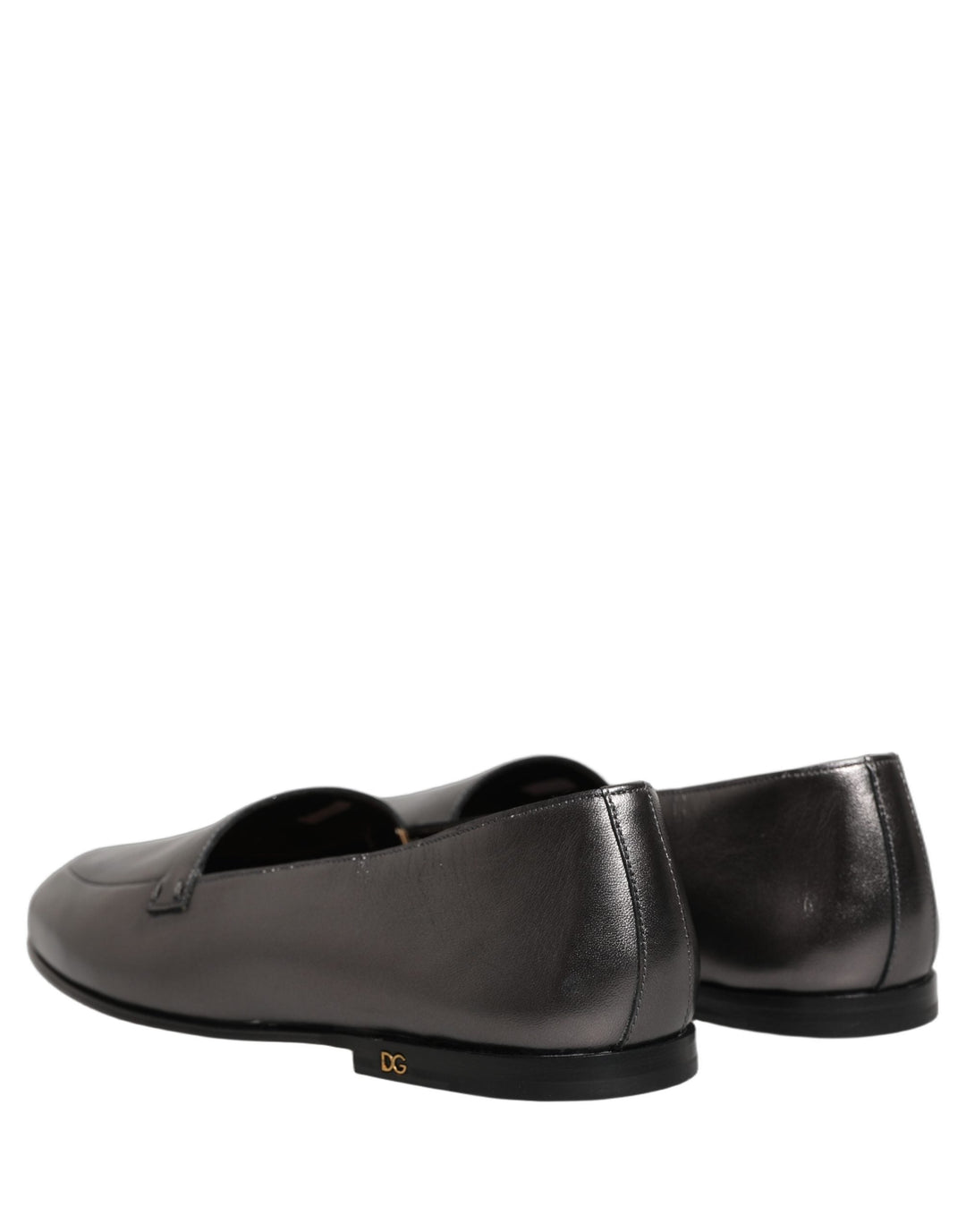 Men’s Dolce &amp; Gabbana Silver Leather Dg Logo Slip on Loafers Shoes