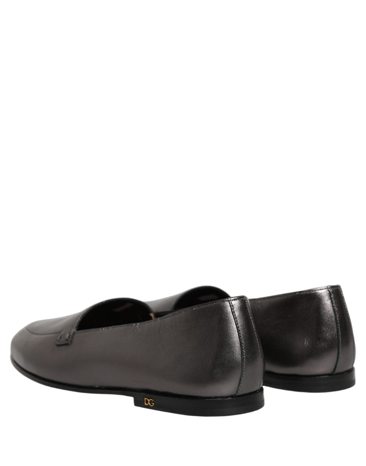 Men’s Dolce &amp; Gabbana Silver Leather Dg Logo Slip on Loafers Shoes