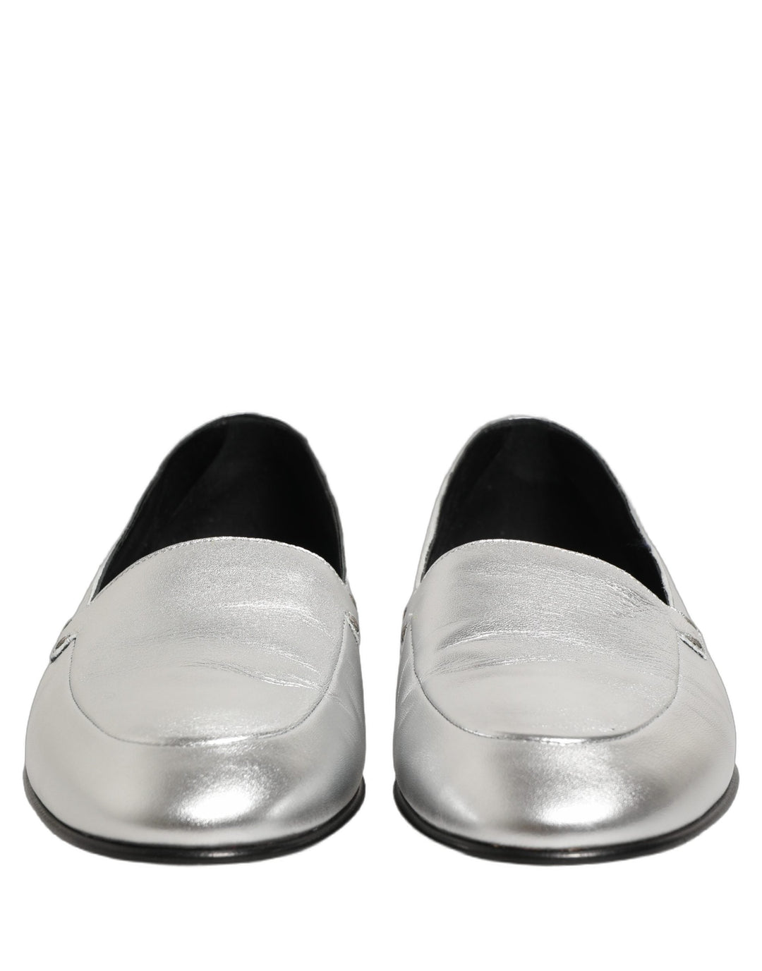 Men’s Dolce &amp; Gabbana Silver Leather Dg Logo Slip on Loafers Shoes