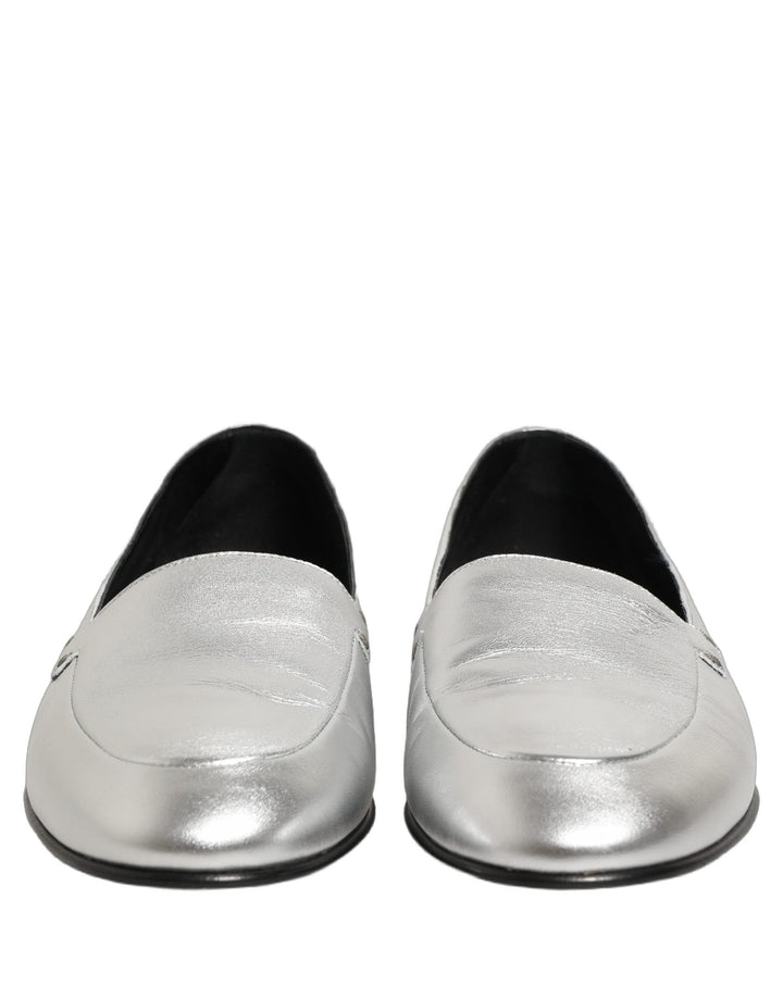 Men’s Dolce &amp; Gabbana Silver Leather Dg Logo Slip on Loafers Shoes