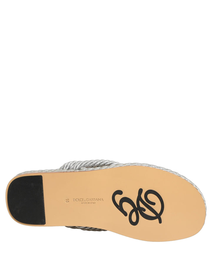 Men’s Dolce &amp; Gabbana Silver Rope Slides Sandals Flip Flops Shoes