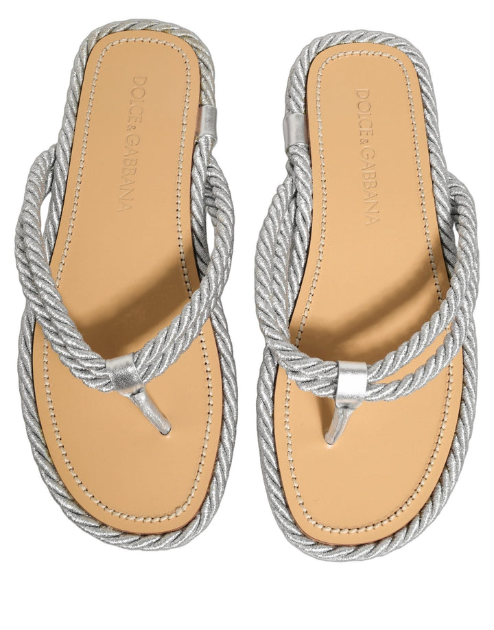 Men’s Dolce &amp; Gabbana Silver Rope Slides Sandals Flip Flops Shoes