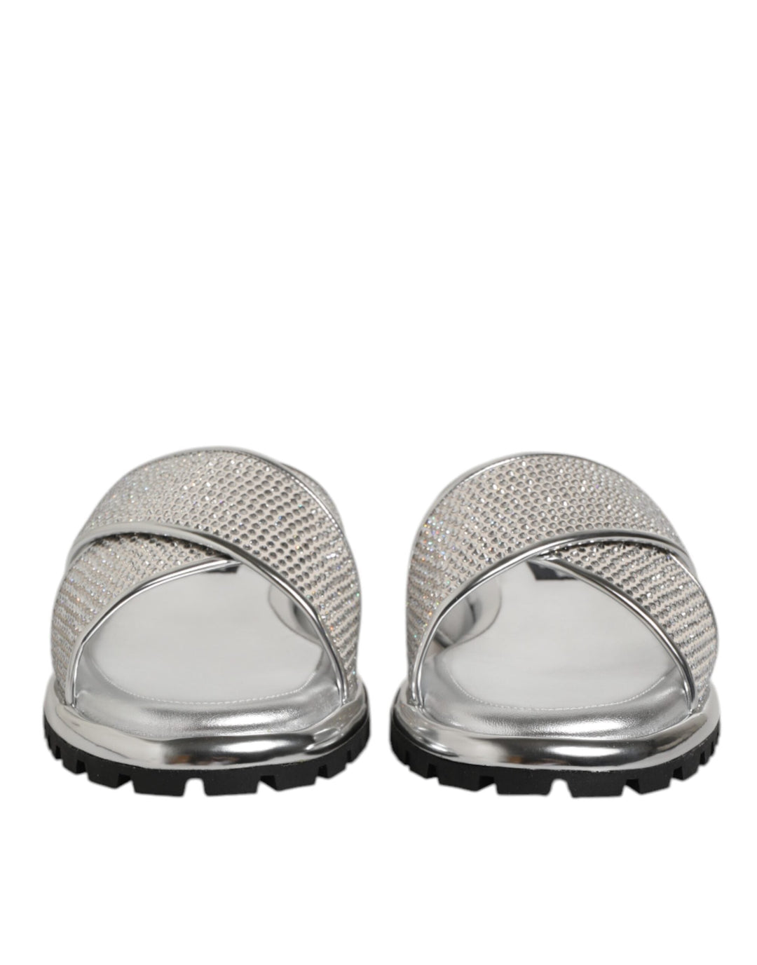 Men’s Dolce &amp; Gabbana Silver Strass Slides Flats Slippers Shoes