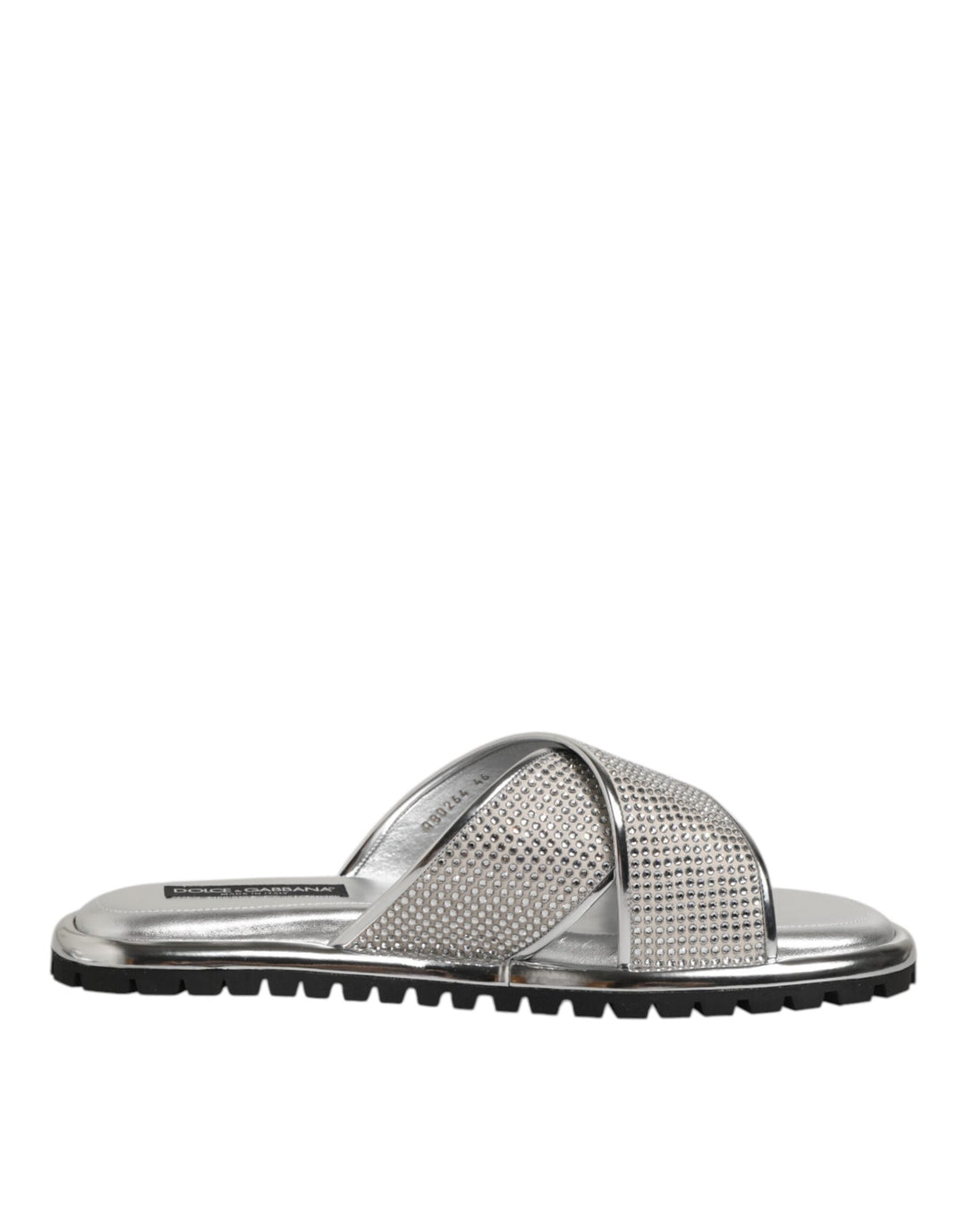 Men’s Dolce &amp; Gabbana Silver Strass Slides Flats Slippers Shoes