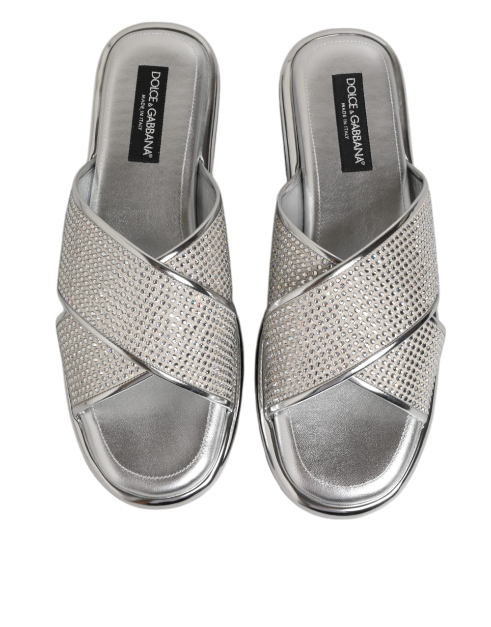 Men’s Dolce & Gabbana Silver Strass Slides Flats Slippers Shoes