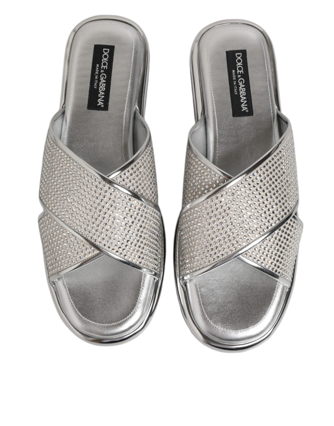 Men’s Dolce &amp; Gabbana Silver Strass Slides Flats Slippers Shoes
