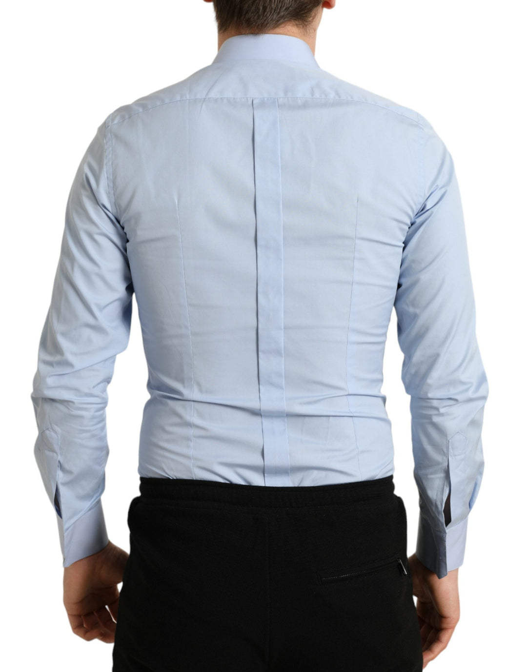 Dolce &amp; Gabbana Sky Blue Cotton Men Formal Gold Dress Shirt