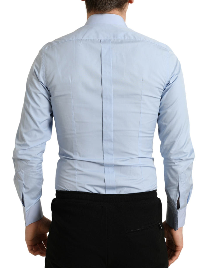 Dolce &amp; Gabbana Sky Blue Cotton Men Formal Gold Dress Shirt