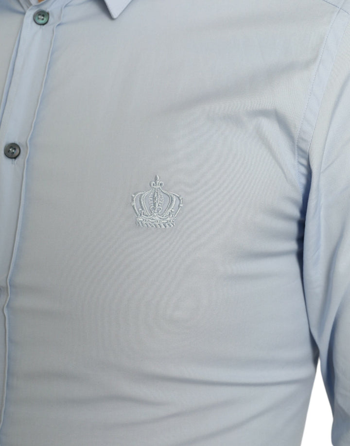 Dolce &amp; Gabbana Sky Blue Cotton Men Formal Gold Dress Shirt