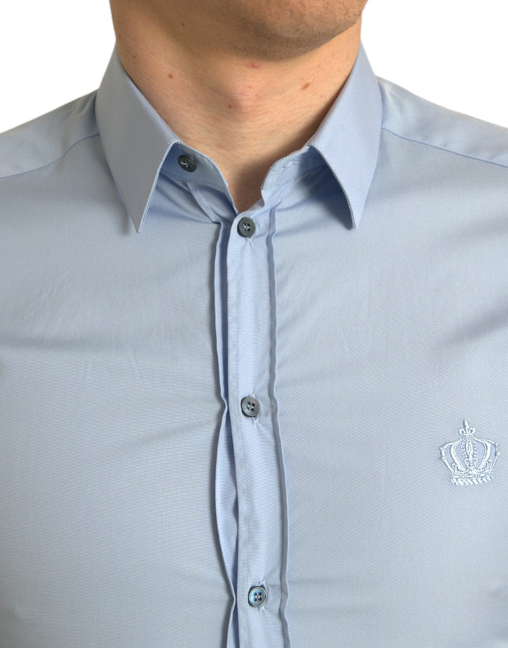 Dolce &amp; Gabbana Sky Blue Cotton Men Formal Gold Dress Shirt
