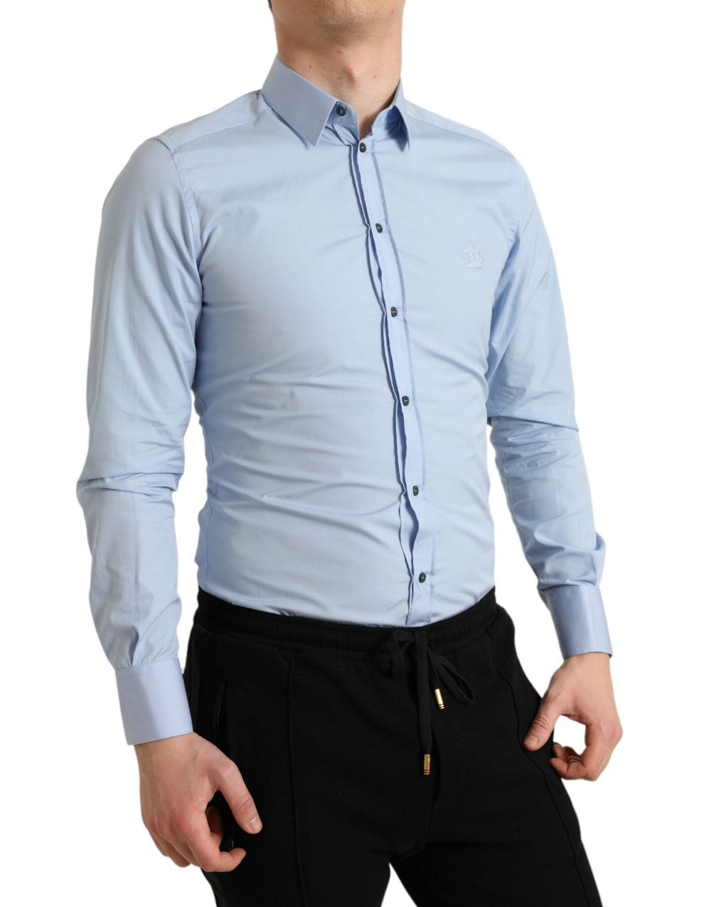 Men’s Dolce & Gabbana Sky Blue Cotton Men Formal Gold Dress Shirt
