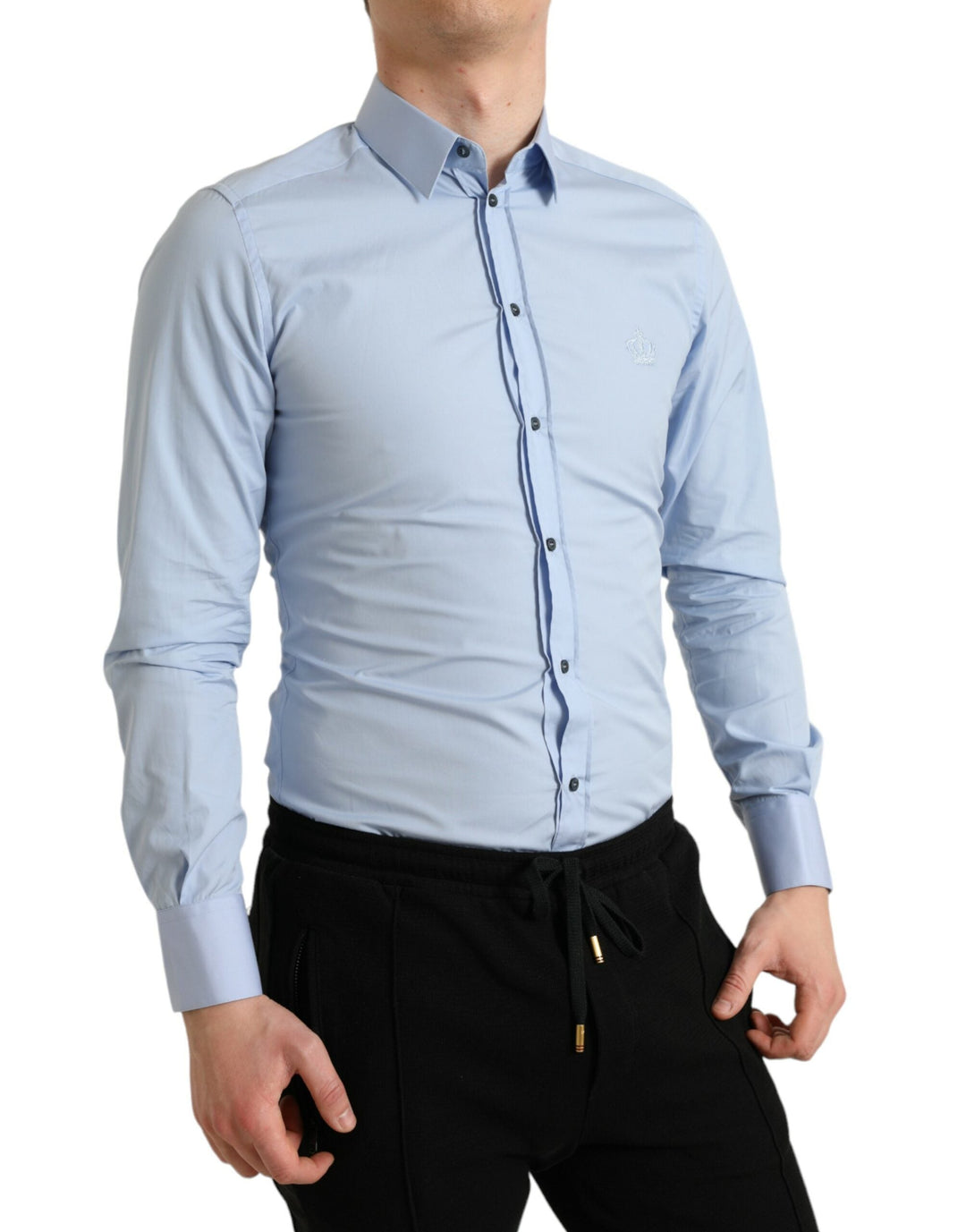 Men’s Dolce &amp; Gabbana Sky Blue Cotton Men Formal Gold Dress Shirt