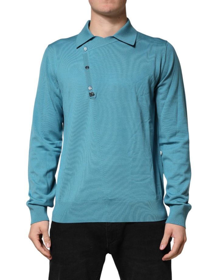 Men’s Dolce &amp; Gabbana Teal Wool Collared Polo Pullover Sweater