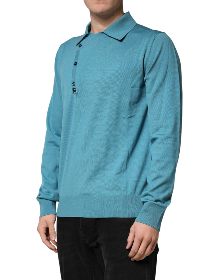 Men’s Dolce &amp; Gabbana Teal Wool Collared Polo Pullover Sweater